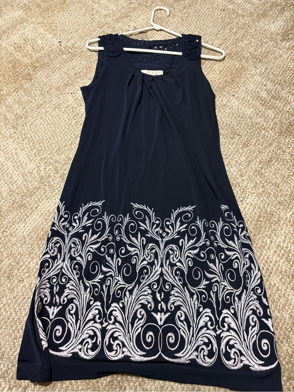 Laura Ashley Navy Midi Dress with White Embroidered Hem
